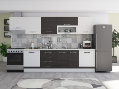 Bucatarie Alfa 320, wenge/alb, blat termic alb, corp hota
