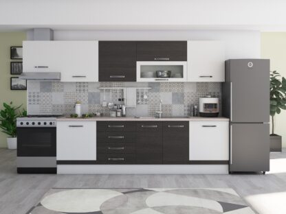 Bucatarie Alfa 320, wenge/alb, blat termic travertin, corp hota