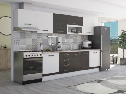 Bucatarie Alfa 320, wenge/alb, blat termic travertin, corp hota - imagine 2