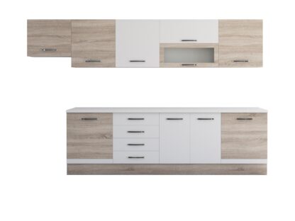 Bucatarie Alfa 320, alb/sonoma, blat termic alb, corp hota - imagine 5