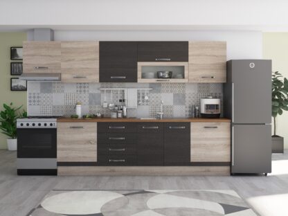 Bucatarie Alfa 320, wenge/sonoma, blat termic nuc, corp hota
