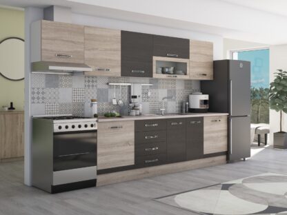 Bucatarie Alfa 320, wenge/sonoma, blat termic travertin, corp hota - imagine 2