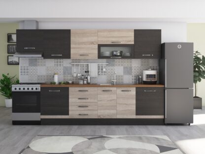 Bucatarie Alfa 320, sonoma/wenge, blat termic nuc, corp hota