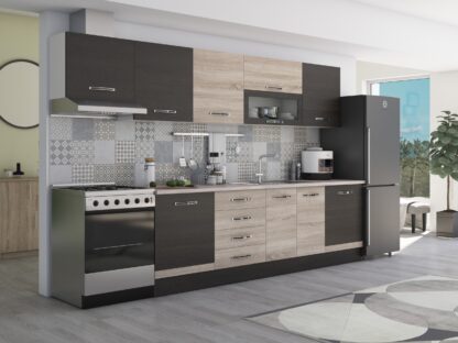 Bucatarie Alfa 320, sonoma/wenge, blat termic travertin, corp hota - imagine 2