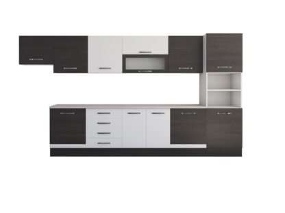 Bucatarie Alfa 380, alb/wenge, blat termic travertin, corp hota, soldat - imagine 7