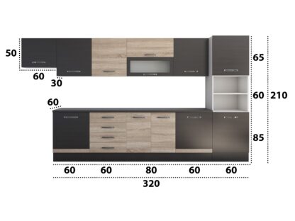 Bucatarie Alfa 380 cm, wenge/sonoma, blat termic wenge, corp hota, soldat - imagine 3