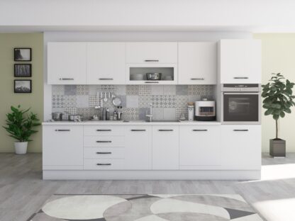 Bucatarie Alfa 320, alb, blat termic alb, corp pentru cuptor incorporabil - imagine 2