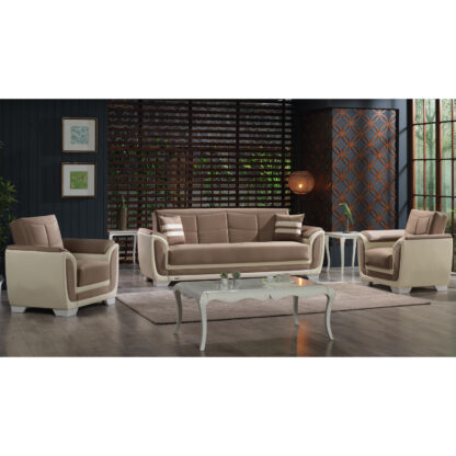 Canapea Sophia cu 3 locuri, 238x85x93 cm, culoare crem/maro (Neon 83), material stofa + piele ecologica - imagine 4