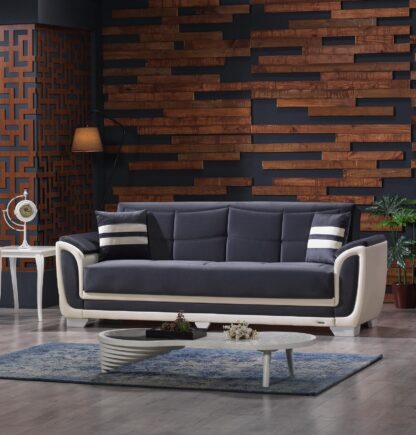 Canapea Sophia cu 3 locuri, 238x85x93 cm, culoare crem/turcoaz (Neon R2), material stofa + piele ecologica