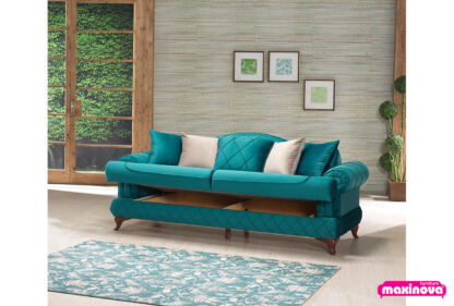 Set canapea extensibila cu 3 locuri si 2 fotolii Bianca, culoare verde, material stofa - imagine 2