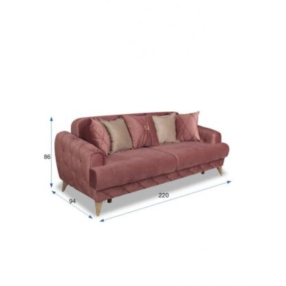 Set canapea extensibila cu 3 locuri si 2 fotolii Gloria, culoare roz/bej, material stofa - imagine 3
