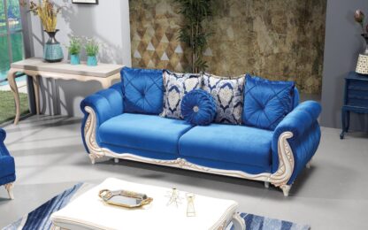 Set canapea extensibila cu 3 locuri si 2 fotolii Saray, culoare albastru, material stofa - imagine 2