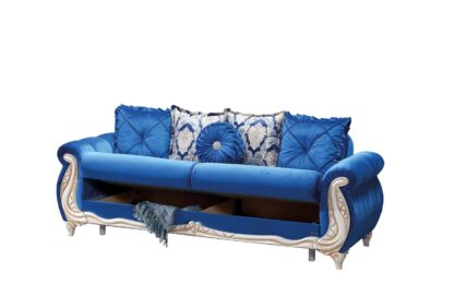 Set canapea extensibila cu 3 locuri si 2 fotolii Saray, culoare albastru, material stofa - imagine 4