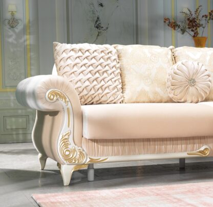 Canapea extensibila Sehrazat cu 2 locuri, 199x94x91 cm, culoare bej, material stofa - imagine 3