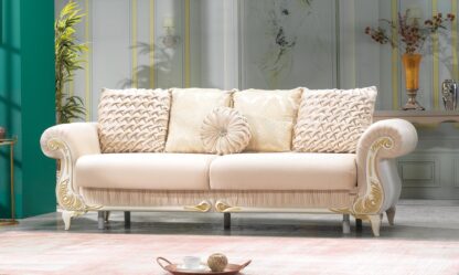 Canapea extensibila Sehrazat cu 2 locuri, 199x94x91 cm, culoare bej, material stofa