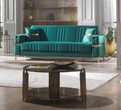 Canapea extensibila Tilda cu 3 locuri, 228x90x90 cm, culoare turcoaz, material stofa