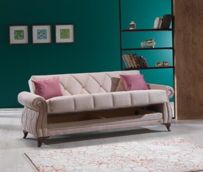 Canapea extensibila Vivaldi cu 2 locuri, 182x85x93 cm, culoare bej, material stofa - imagine 2