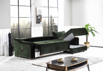 Coltar Prada, verde, 270x150x90 cm, extensibil cu lada - imagine 4