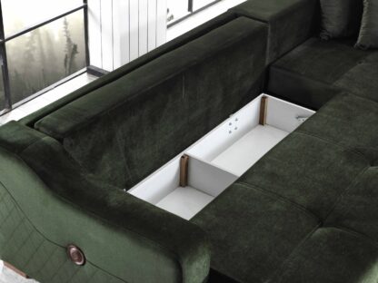 Coltar Prada, verde, 270x150x90 cm, extensibil cu lada - imagine 3