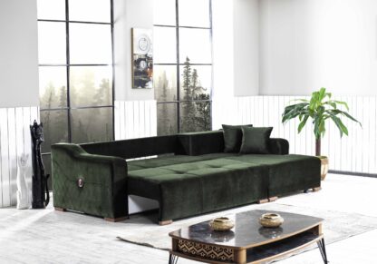 Coltar Prada, verde, 270x150x90 cm, extensibil cu lada - imagine 2