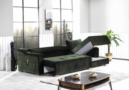 Coltar Prada, verde, 270x150x90 cm, extensibil cu lada - imagine 6