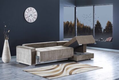 Coltar Relaxa, maro, 270x150x90 cm, extensibil cu lada - imagine 4