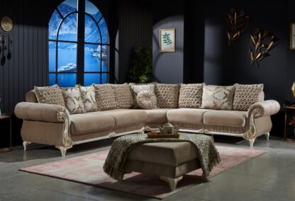 Coltar extensibil Sehrazat, culoare bej, 325x282x95 cm, extensibil cu lada
