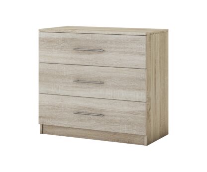 Dormitor Solano, Sonoma, Dulap 150 cm, Pat cu tablie tapitata camel 140×200 cm, 2 noptiere, comoda - imagine 10