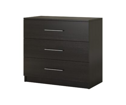 Dormitor Solano, Wenge, Dulap 120 cm, Alb, Pat cu tablie tapitata negru 160×200 cm, 2 noptiere, comoda - imagine 4
