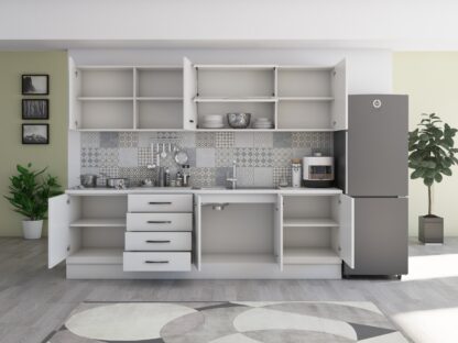 Bucatarie Alfa 260, cu vitrina, alb, blat termic alb - imagine 6