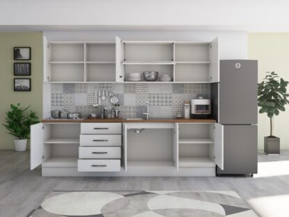 Bucatarie Alfa 260, cu vitrina, alb, blat termic nuc - imagine 6