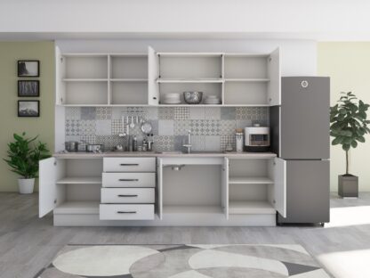 Bucatarie Alfa 260, cu vitrina, alb, blat termic travertin - imagine 6
