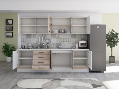 Bucatarie Alfa 260, cu vitrina, sonoma/alb, blat termic alb - imagine 8