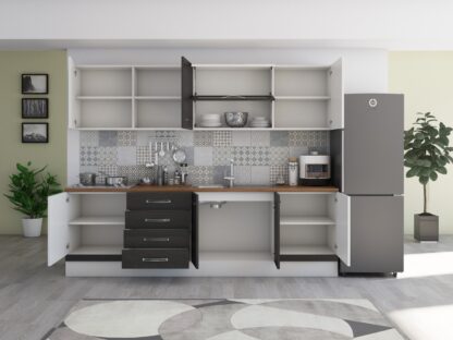 Bucatarie Alfa 260, cu vitrina, wenge/alb, blat termic nuc - imagine 6