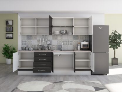 Bucatarie Alfa 260, cu vitrina, wenge/alb, blat termic travertin - imagine 6
