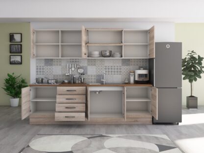 Bucatarie Alfa 260, cu vitrina, sonoma, blat termic nuc - imagine 6