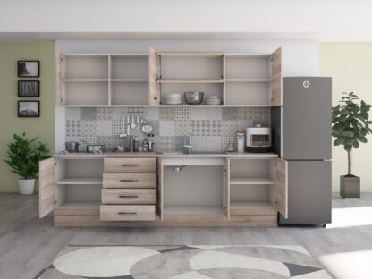 Bucatarie Alfa 260, cu vitrina, sonoma, blat termic travertin - imagine 6