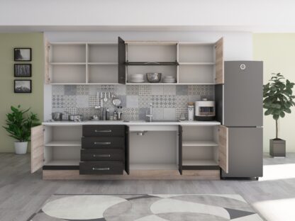 Bucatarie Alfa 260, cu vitrina, wenge/sonoma, blat termic alb - imagine 7