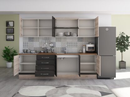 Bucatarie Alfa 260, cu vitrina, wenge/sonoma, blat termic nuc - imagine 6