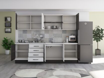 Bucatarie Alfa 260, cu vitrina, alb/wenge, blat termic alb - imagine 6