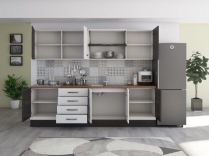 Bucatarie Alfa 260, cu vitrina, alb/wenge, blat termic nuc - imagine 6