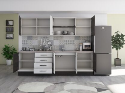 Bucatarie Alfa 260, cu vitrina, alb/wenge, blat termic travertin - imagine 6
