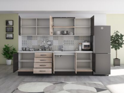 Bucatarie Alfa 260, cu vitrina, sonoma/wenge, blat termic alb - imagine 7