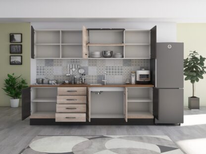 Bucatarie Alfa 260, cu vitrina, sonoma/wenge, blat termic nuc - imagine 6