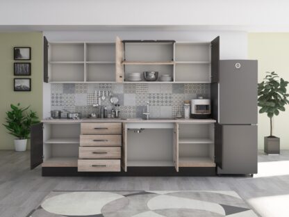 Bucatarie Alfa 260, cu vitrina, sonoma/wenge, blat termic travertin - imagine 6