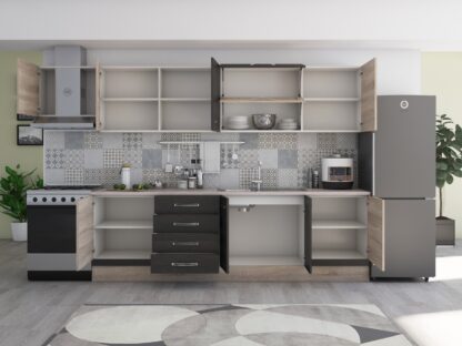 Bucatarie Alfa 320, wenge/sonoma, blat termic travertin, corp hota - imagine 4