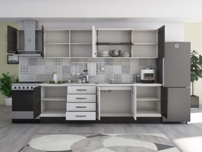 Bucatarie Alfa 320, alb/wenge, blat termic alb, corp hota - imagine 4