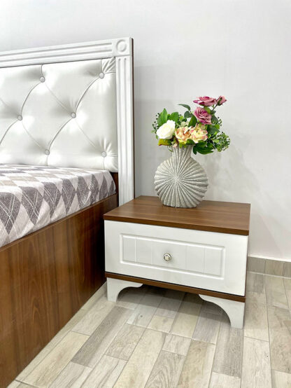Dormitor Fantasia, alb/nuc,160×200 cm, Dulap 180 cm, Pat 160 x 200 cm, 2 noptiere, comoda - imagine 7