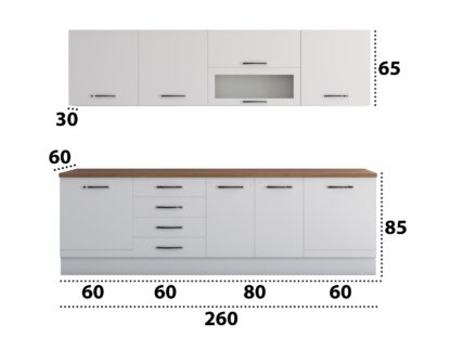 Bucatarie Alfa 260, cu vitrina, alb, blat termic nuc - imagine 8
