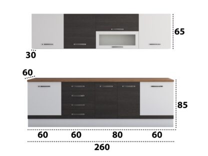 Bucatarie Alfa 260, cu vitrina, wenge/alb, blat termic nuc - imagine 8